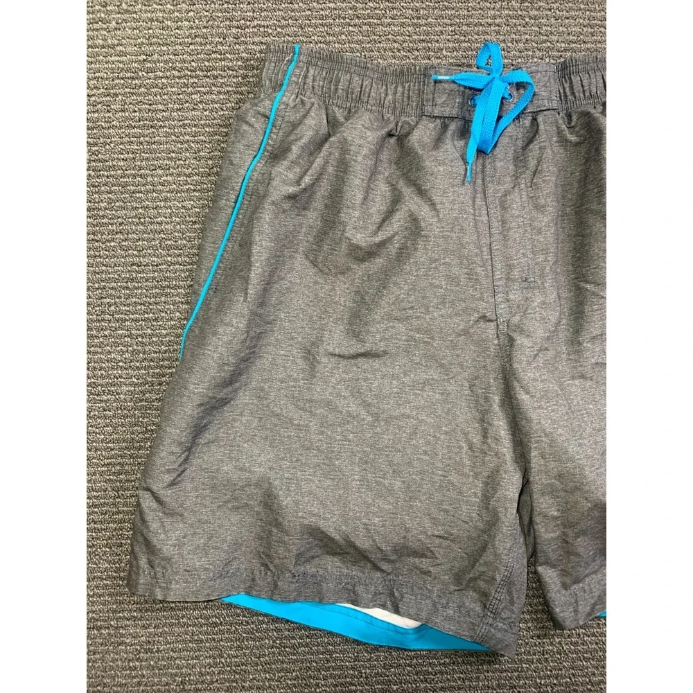 Speedo Mens Swim Trunks Gray Blue Embroidered Logo Cargo Pocket Size XL